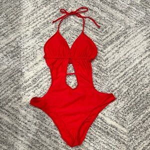 🔥H&M Red Hot One-Piece Swimsuit with Front Cutout in Size Small